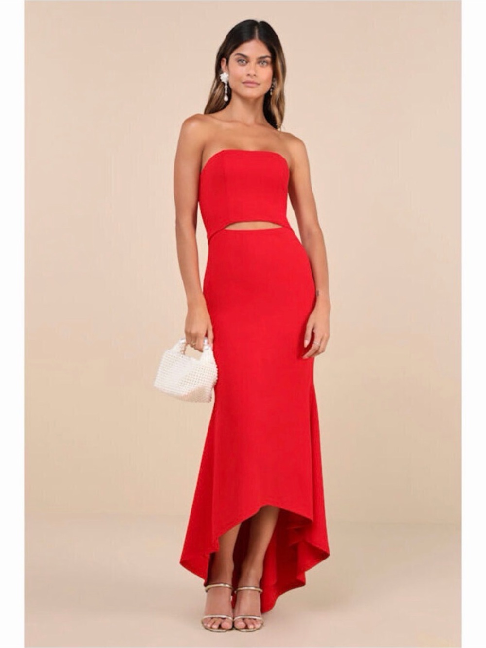 NWT LULUS Strapless Red Cutout High-Low Evening Dress Sz L/XL
